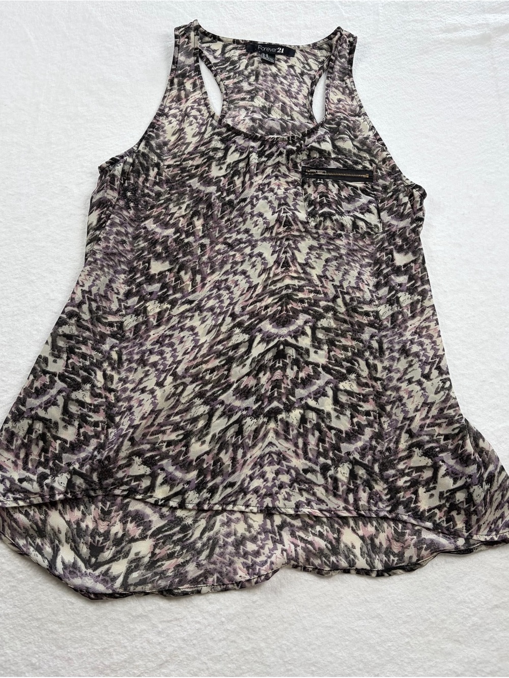 Foreverā 21 Cream and Purple Printed Racerback Tank